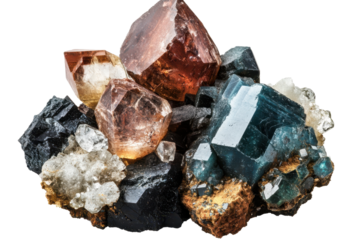 Rare cluster of unique minerals extracted from a geological site showcasing vibrant colors and diverse crystal formations