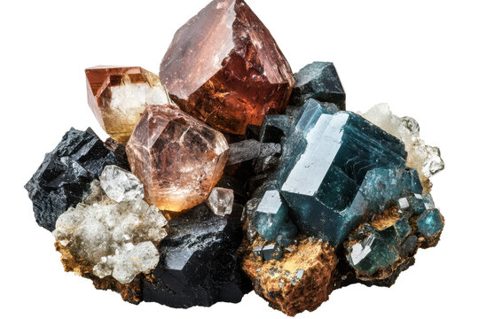 Rare cluster of unique minerals extracted from a geological site showcasing vibrant colors and diverse crystal formations