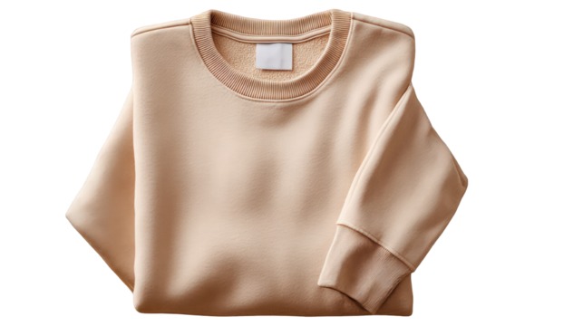 Beige Crewneck Sweatshirt Folded Soft Fleece Texture Casual Style.