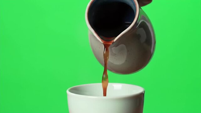 Pouring Hot Drink into Mug Green Screen Alpha Channel Video