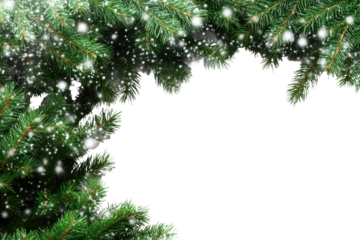 Isolated green Christmas tree border with snowflakes set against a blank background, creating a festive and seasonal atmosphere ideal for holiday decorations or greetings