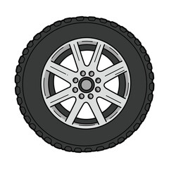 Hand Drawn Illustration of a Car Tire and Wheel