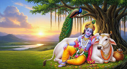 festival of happy shree krishna janmashtami abstract design background. 