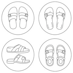 Four Types of Sandals Line Drawing Illustrations