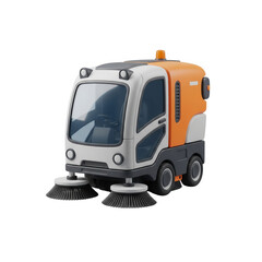 Detailed Render Of An Orange And White Street Sweeper On A Transparent Background