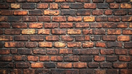 Obraz premium rough textured wall made of irregular red and brown bricks with mortar in between, showing weathered and vintage appearance