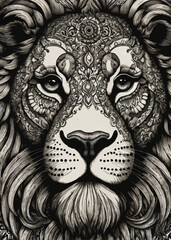 lion face mandala ornament Illustrator Artwork design template poster