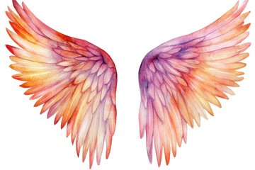 Fototapeta premium Magical watercolor angel wings in vibrant hues of pink, orange, and purple for artistic inspiration and creative projects