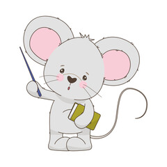 Cute Mouse with Book and Pointer Vector Illustration