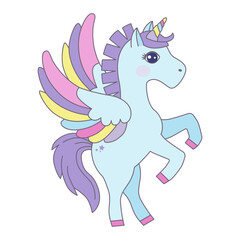 Cute Unicorn with Wings Vector Illustration