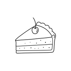 Simple Hand Drawn Cake Slice with Cherry