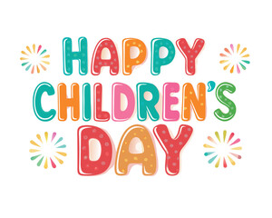 Happy childrens day design with balloons and kids playing jpeg and vector