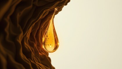 Ethereal teardrop of viscous, molten gold, suspended weightlessly in a stark white void, The scene, rendered with a retro aesthetic evocative of 1960s graphic design