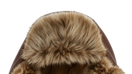 Closeup of brown faux fur lined slipper with soft fluffy texture for cozy winter comfort on the transparent background