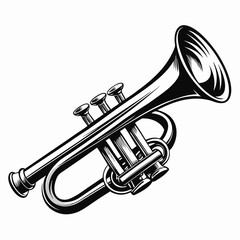 Naklejka premium Monochromatic Trumpet Illustration a Symbol of Music and Harmony Black and White Musical Instrument Isolated