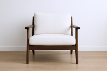 Elegant Mid-Century Modern Armchair with White Upholstery and Rich Walnut Wood Frame