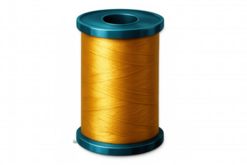 Vibrant yellow thread wound on spool, ready for sewing, tailoring, or embroidery projects, isolated on transparent background