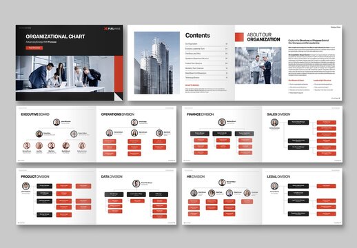 Company Org Chart Template, Organizational Chart Infographic Brochure Layout
