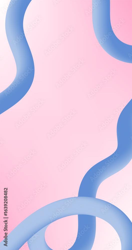 Poster vertical abstract background with wavy fluid curve in pink and blue gradient