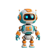 Cute Cartoon Robot With Blue Screen Eyes Isolated On transparent Background