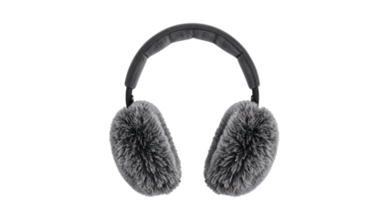 Fluffy winter earmuffs with soft faux fur padding and adjustable headband for cold weather comfort and ear protection, isolated on the transparent background