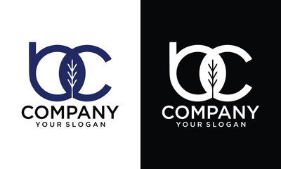 Creative Letter BC with Flat leaves icons. Vector illustration. Abstract Leaf Logo design vector template.