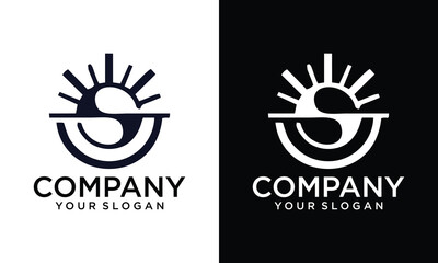 Creative Letter S with sun logo. Typographic icon isolated