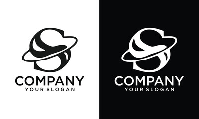 Creative Letter S with ring logo. Typographic icon isolated on dark background