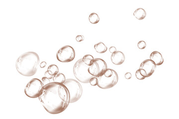 Transparent chocolate brown soap bubbles with glossy surface, floating in the air with light reflection. Delicate round sphere with crystal clear liquid drop effect. Shiny water element, clean and bri