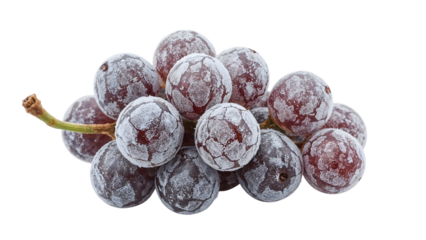 Bunch of fresh red grapes with natural bloom on the transparent background for healthy eating and organic fruit concepts