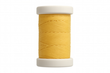 Yellow thread spool isolated on transparent background, perfect for sewing, embroidery, tailoring, and crafting projects