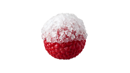 Raspberry covered with crushed ice isolated on the transparent background highlighting freshness and summer dessert concept