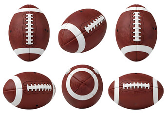 Set of American Footballs from Different Angles Isolated on transparent background
