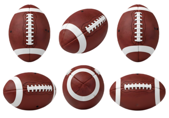 Set of American Footballs from Different Angles Isolated on transparent background
