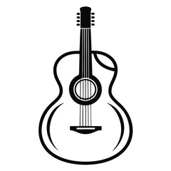 Detailed Line Art Depiction of an Acoustic Guitar Classical Musical Instrument with Sound Hole Strings and Tuning Pegs