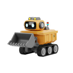 Fototapeta premium Cute Yellow Robot Bulldozer With Tracks Isolated On Transparent Background 3D Rendering
