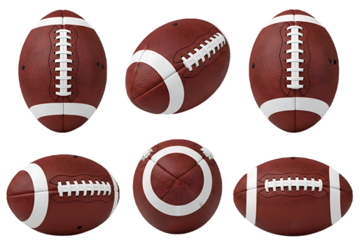 Set of American Footballs from Different Angles Isolated on transparent background
