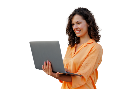 Professional female entrepreneur typing on laptop, working from home office with wireless connectivity and confident expression - Powered by Adobe