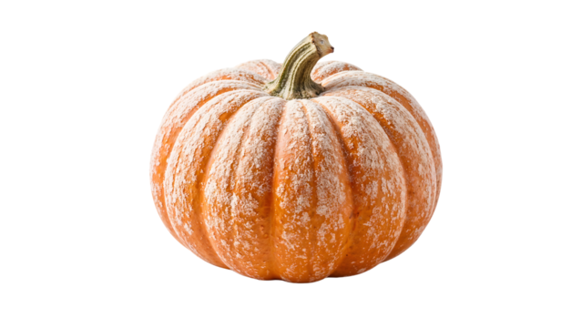 Orange pumpkin with white mold isolated on the transparent background, spoiled autumn squash, close up of moldy vegetable for food waste and decay concepts