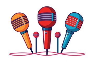 A Colorful Chorus of Vintage Microphones Celebrating Music and Harmony in a Retro Artistic Design