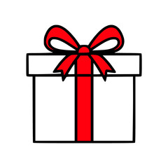Present icon, gift box red bow transparent background