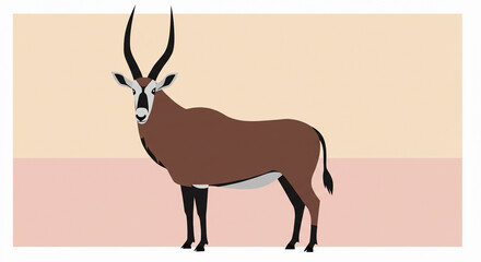 Elegant Sable Antelope Illustration: Minimalist Brown and Beige Color Palette African Wildlife Art.