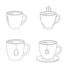 Four Simple Line Drawings of Tea Cups