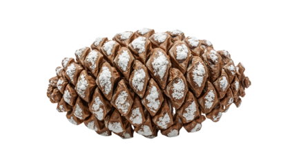 Pine cone with artificial snow on scales isolated on the transparent background for winter holiday decoration and seasonal design