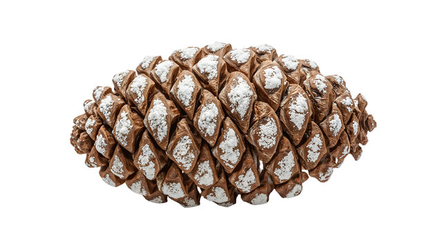 Pine cone with artificial snow on scales isolated on the transparent background for winter holiday decoration and seasonal design