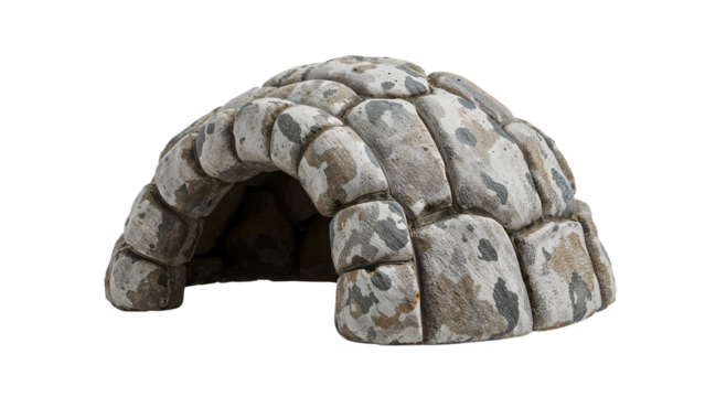 Traditional snowcovered igloo structure made of ice blocks isolated on the transparent background, arctic winter shelter architecture