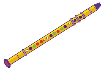 Stylized Musical Instrument Illustration Depicting a Green Flute with Tan Accents and Circular Finger Holes on a White Background