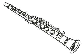 Detailed Line Drawing of a Clarinet Illustrating Musical Instrument and Design Elements in a Clean Style and Artistic Expression