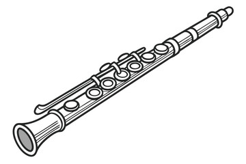 Detailed Line Drawing of a Clarinet Illustrating Musical Instrument and Design Elements in a Clean Style and Artistic Expression