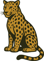 Leopard Sitting Vector Illustration – Isolated Big Cat Graphic in Flat Style on White Background